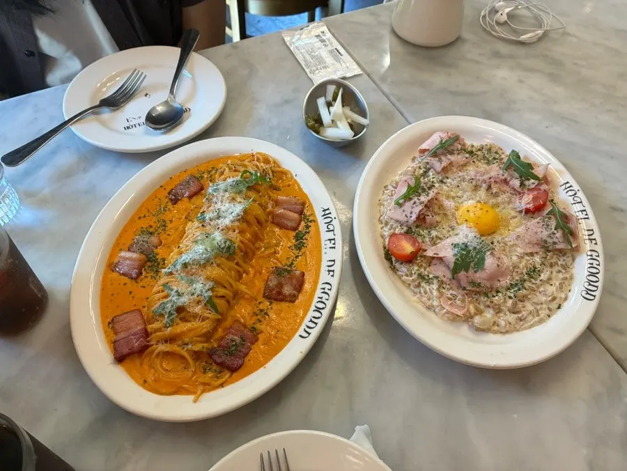 Truffle cream risotto topped with jambon and egg yolk