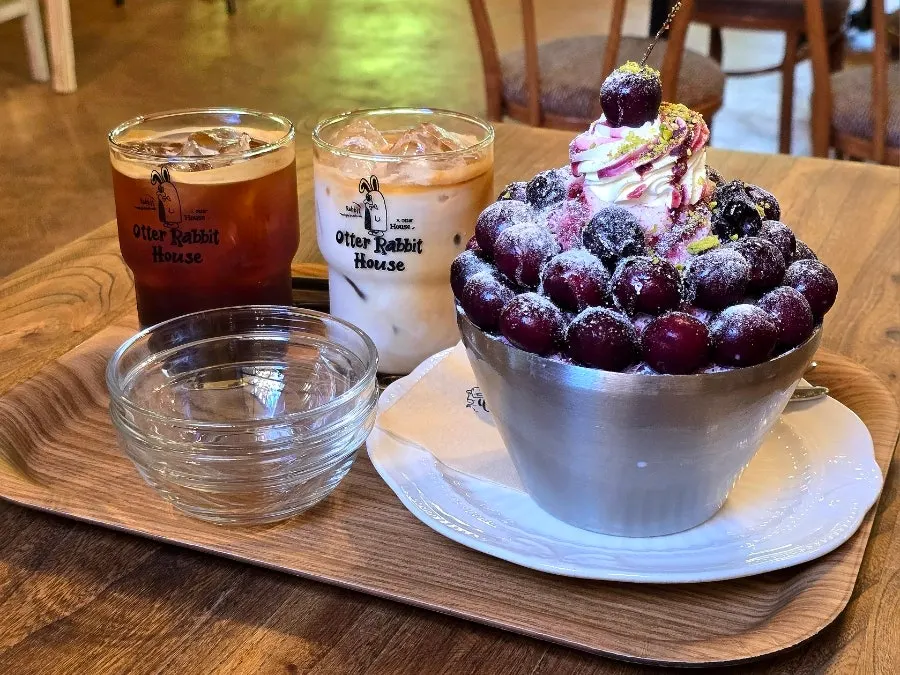 Cherry bingsu on the table