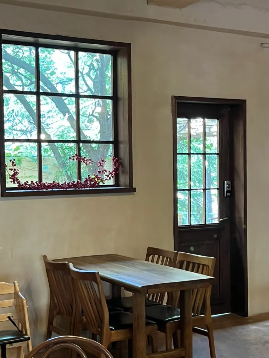 Indoor seating with four-person tables