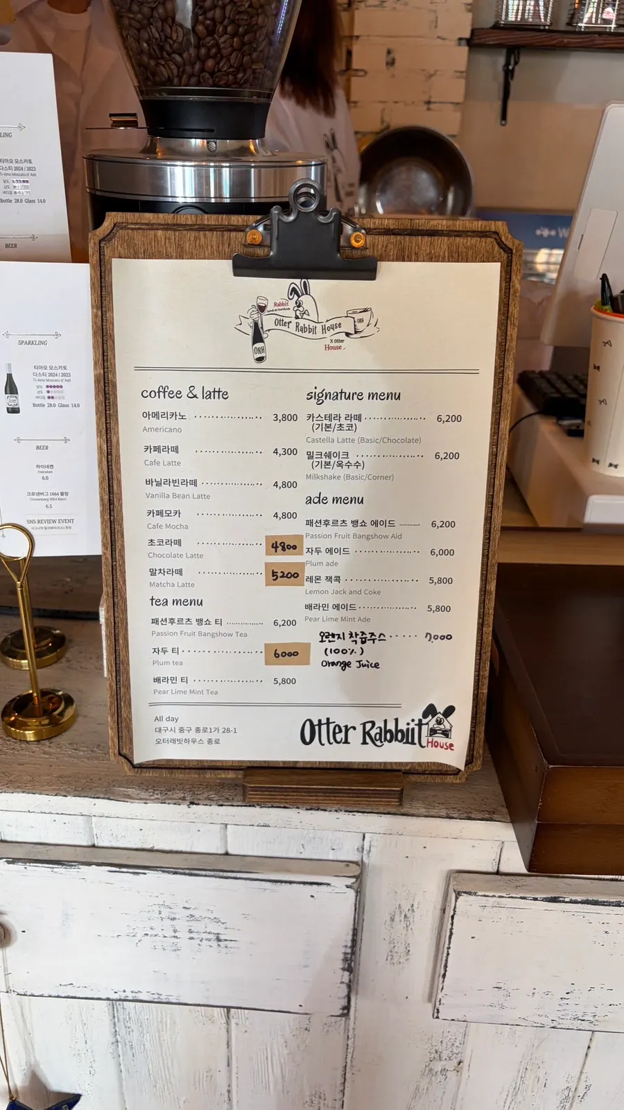 Brunch menu board with steak and pasta