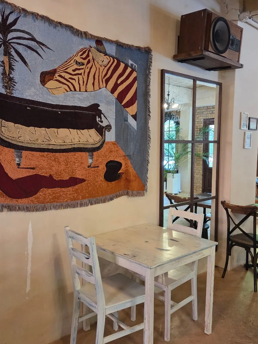 Atmospheric corner of the café interior
