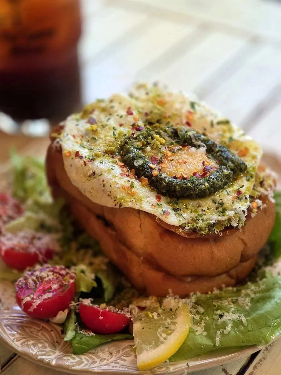 Plate of egg basil French toast