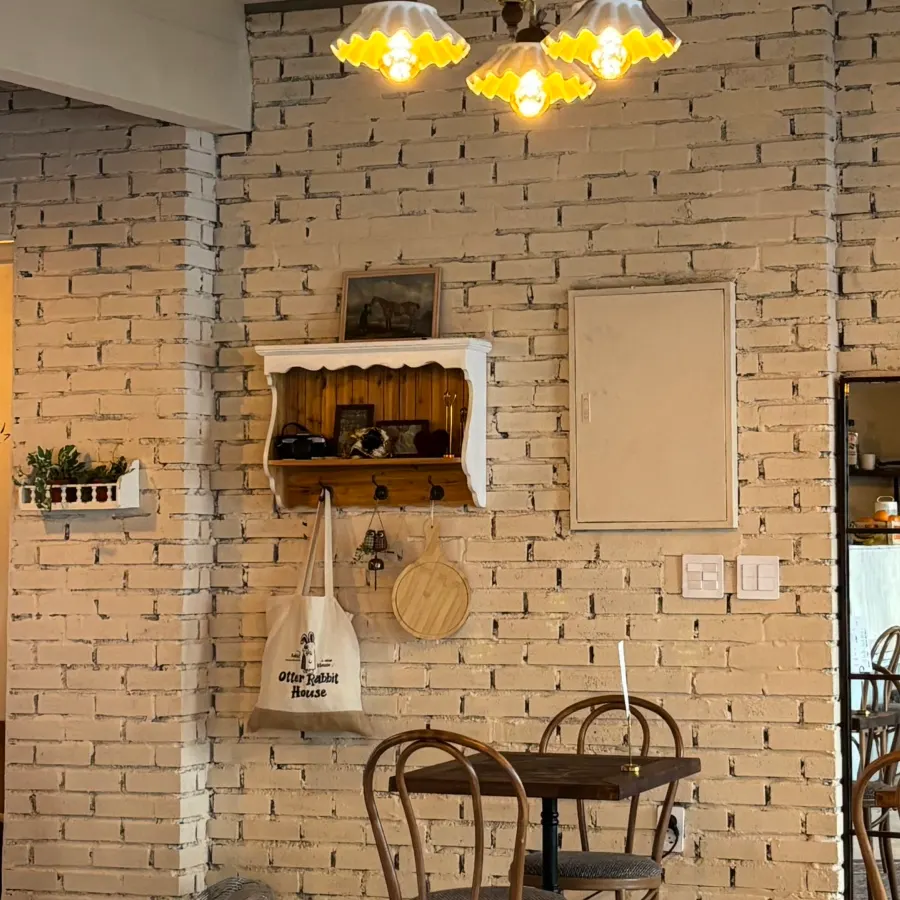 Interior of Otter Rabbit House with warm lighting
