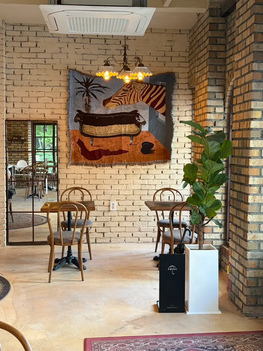 Warmly lit European-style café interior