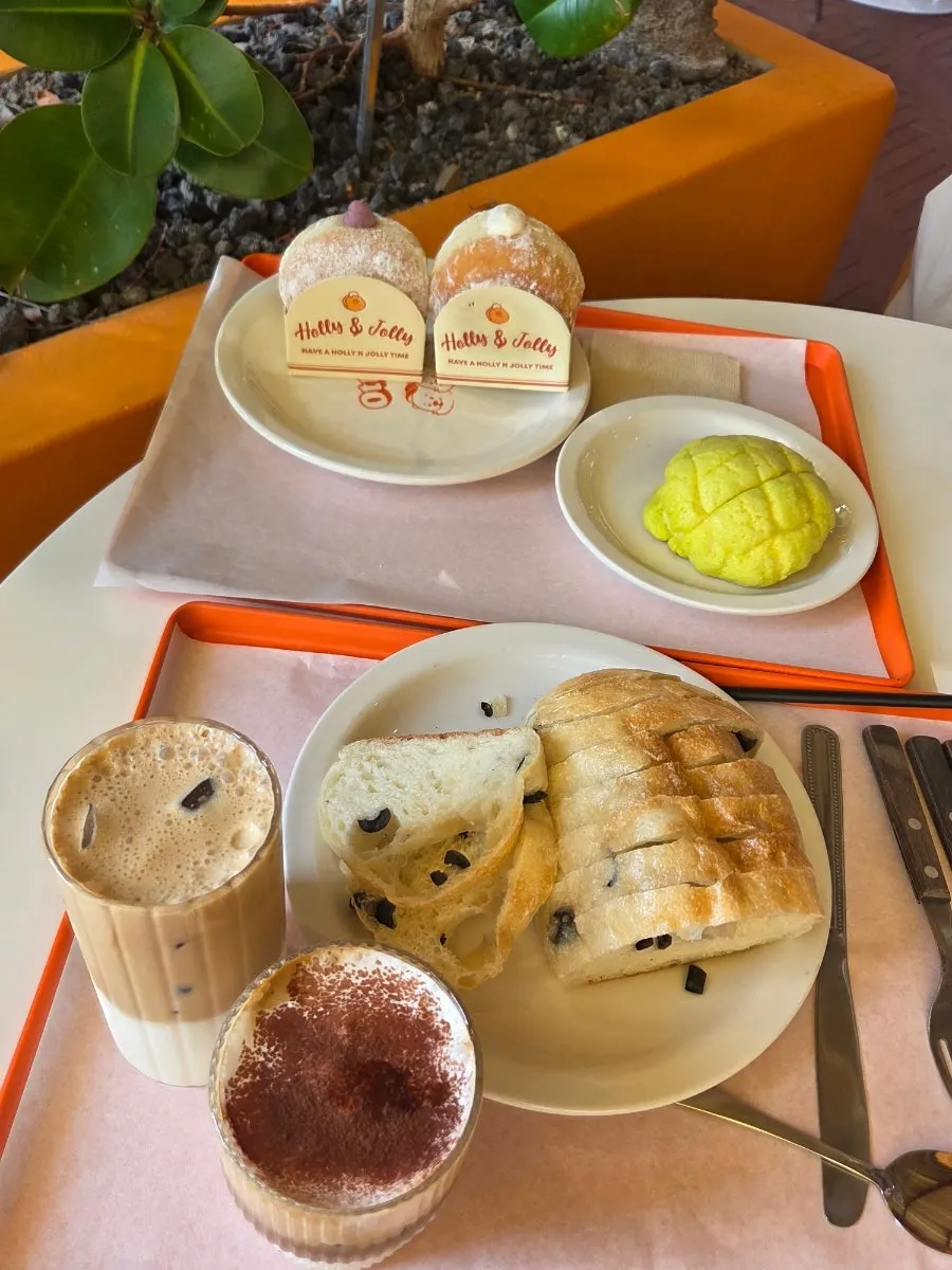 Plate with melon cream bread and other bakery items