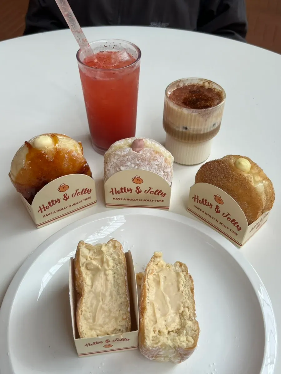 Cross-section of the chestnut cream doughnut showing the filling
