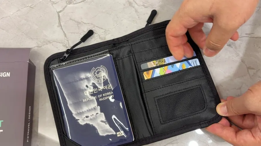 Passport case with a strap worn during travel