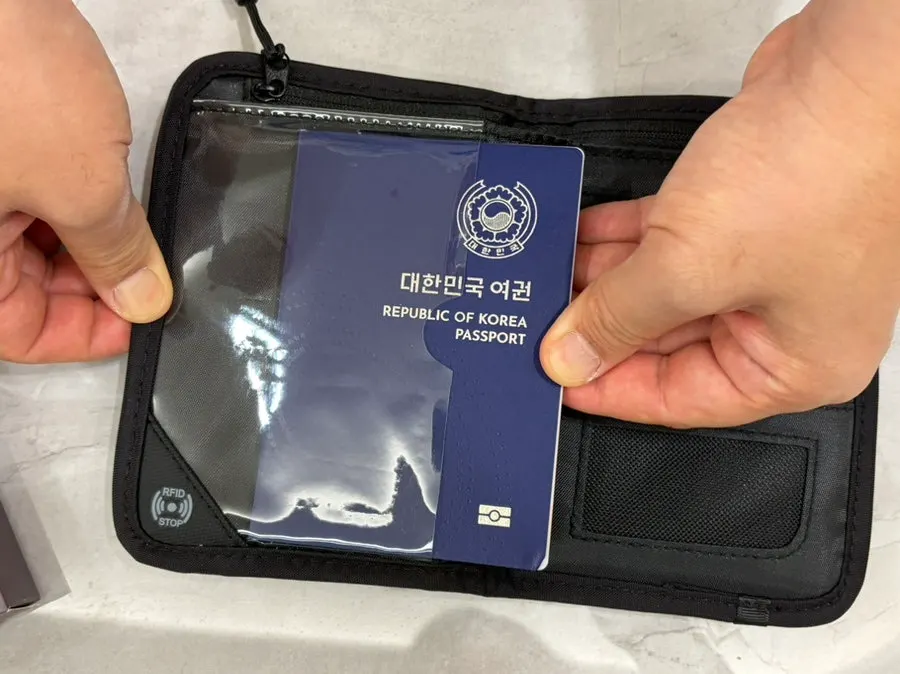 Black Packly passport case selected for travel