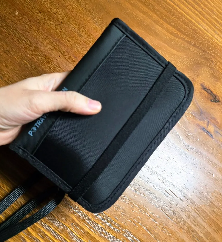 Packly passport wallet fastened with an elastic band