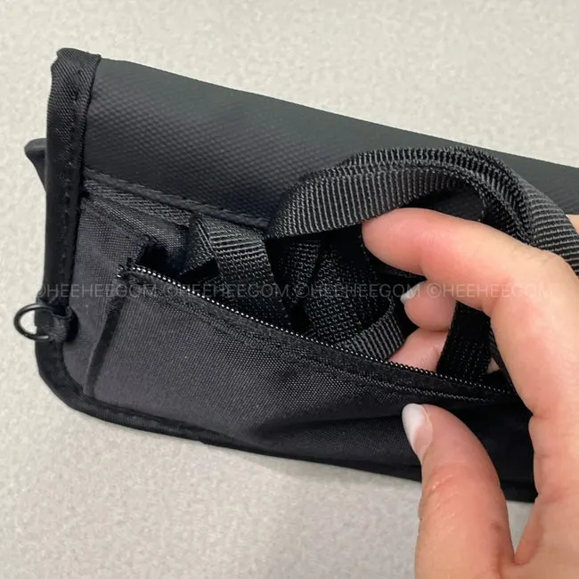 Band and exterior storage layout of the Packly passport bag