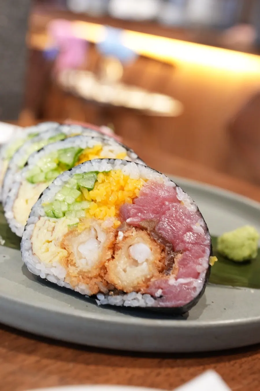 Cross-section of a futomaki packed with filling