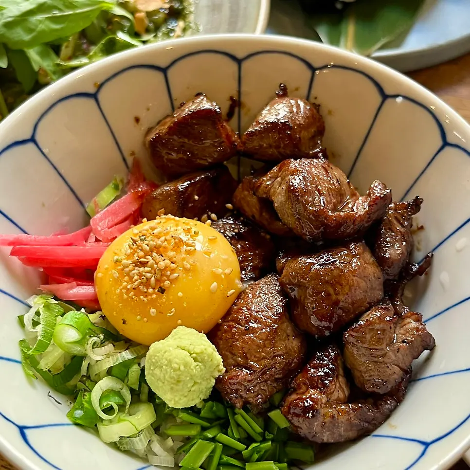 Padong's steak rice bowl piled high with hanger steak