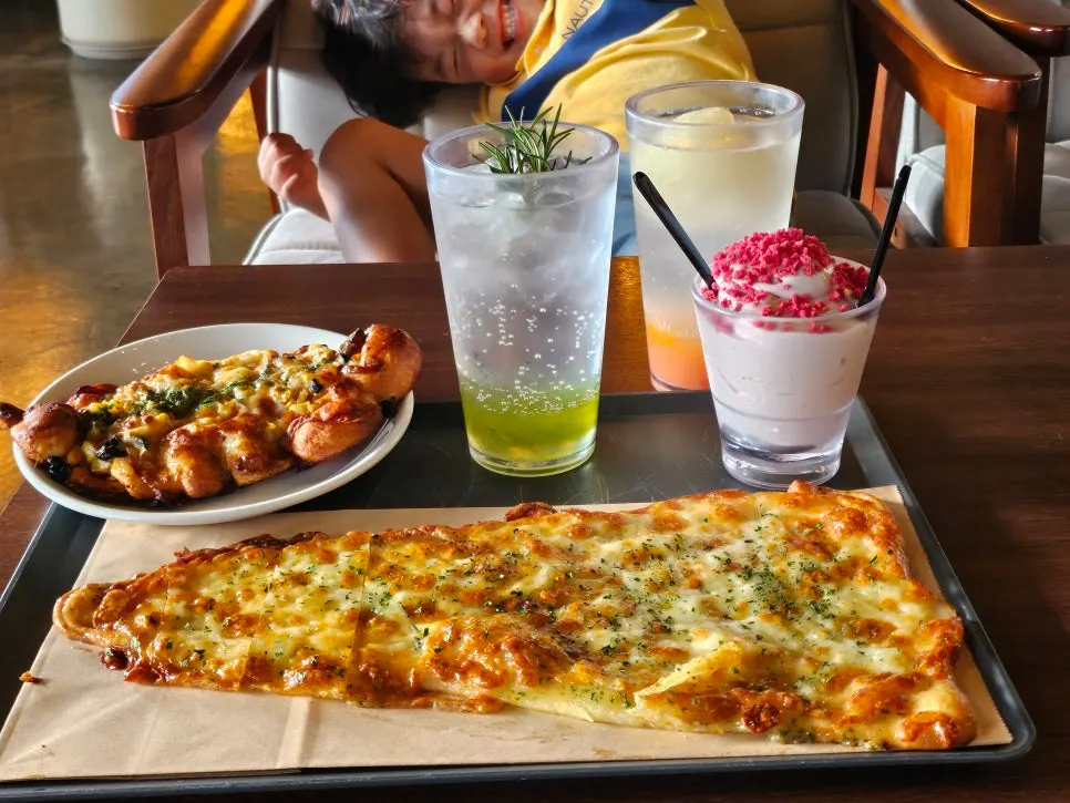Peach ade, green grape ade, and bakery items