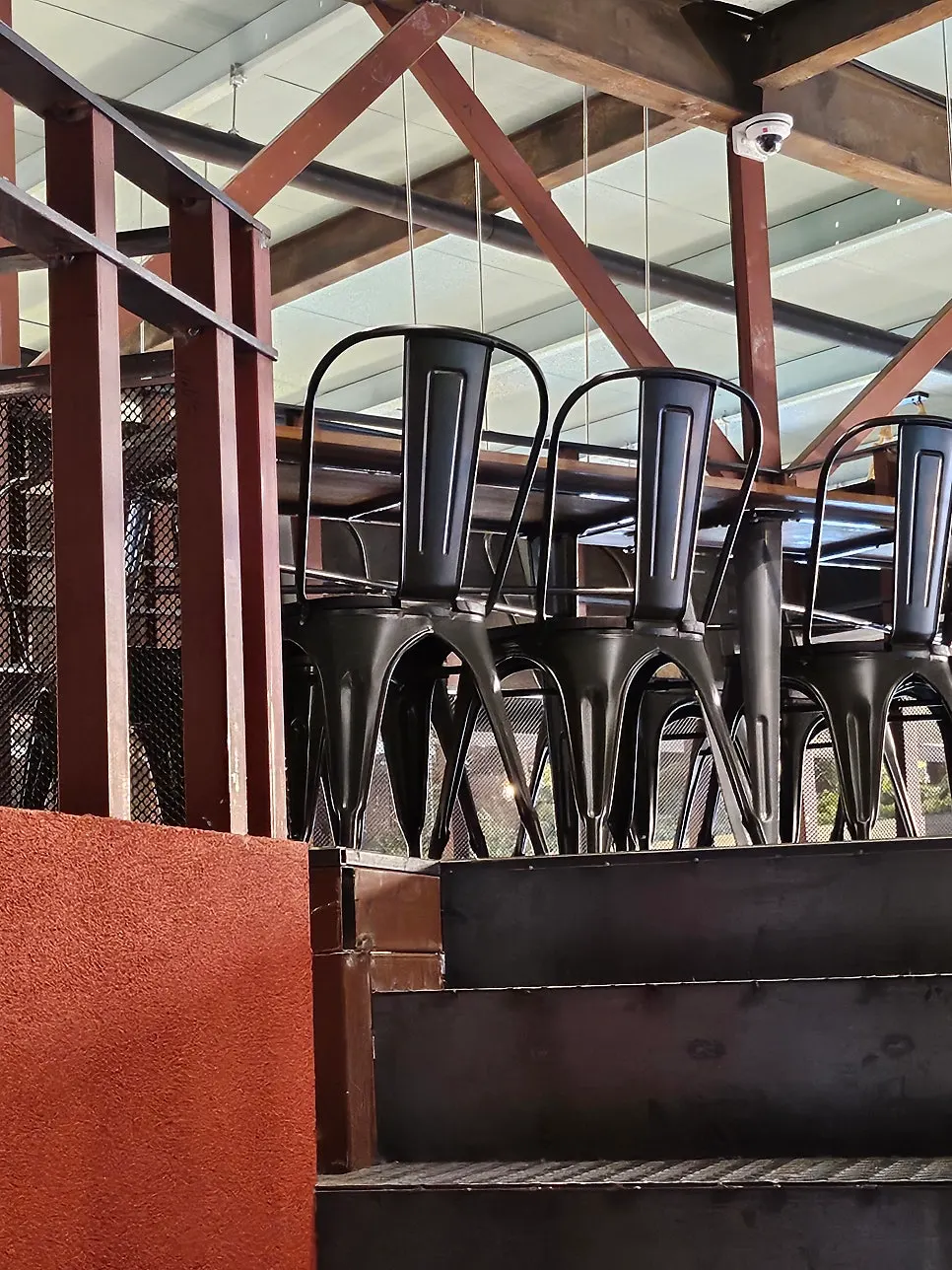 Widely spaced café tables