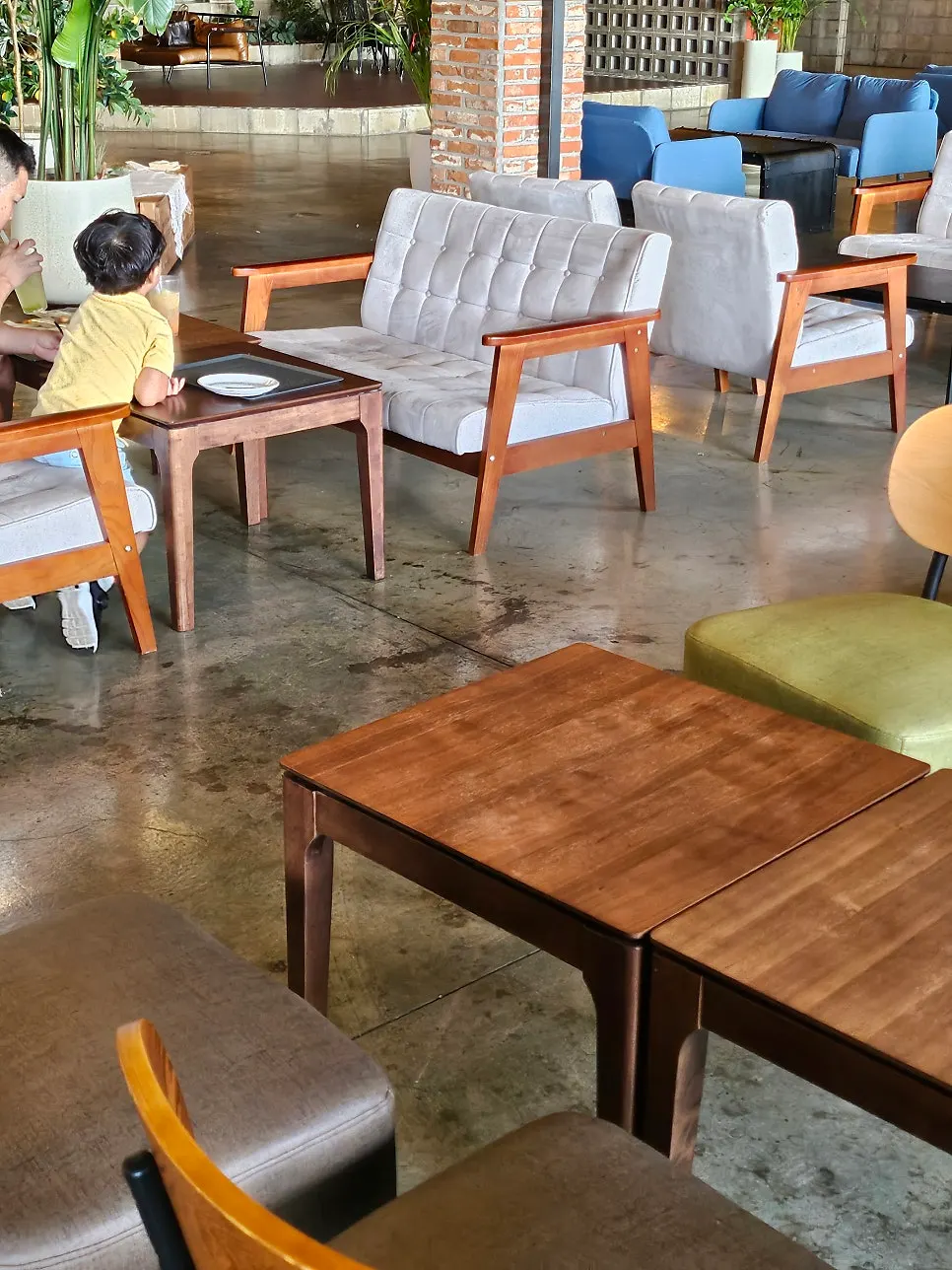 Widely spaced café tables
