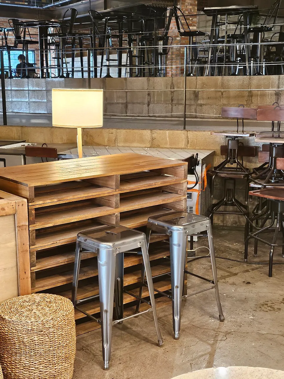 Widely spaced café tables