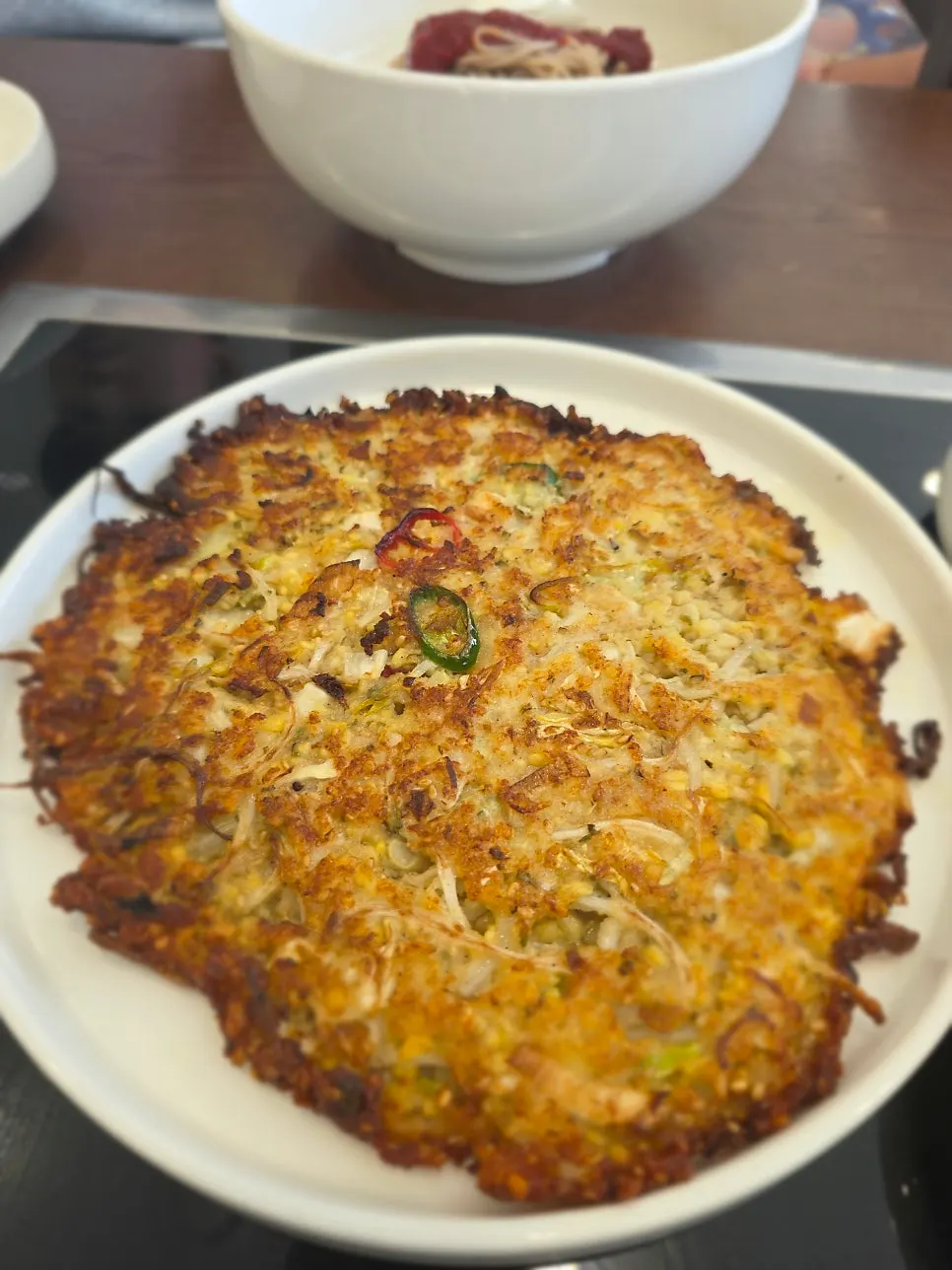A plate of mung bean pancake at Bubyeokjeong Pyeongyang Mandu