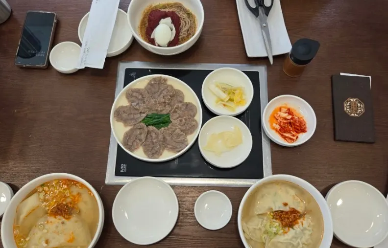 Full table spread for three people
