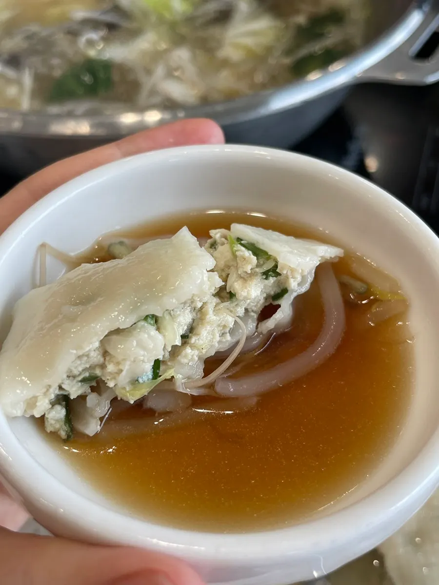 Pyeongyang mandu dipped in haesinjang sauce