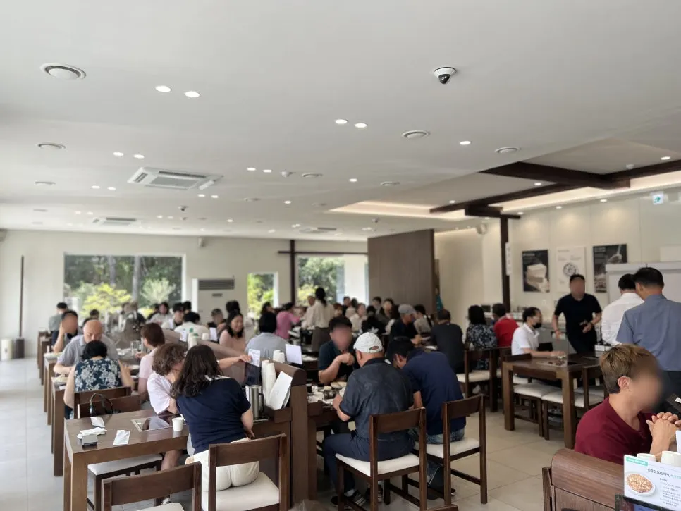 Seating area with generously spaced tables