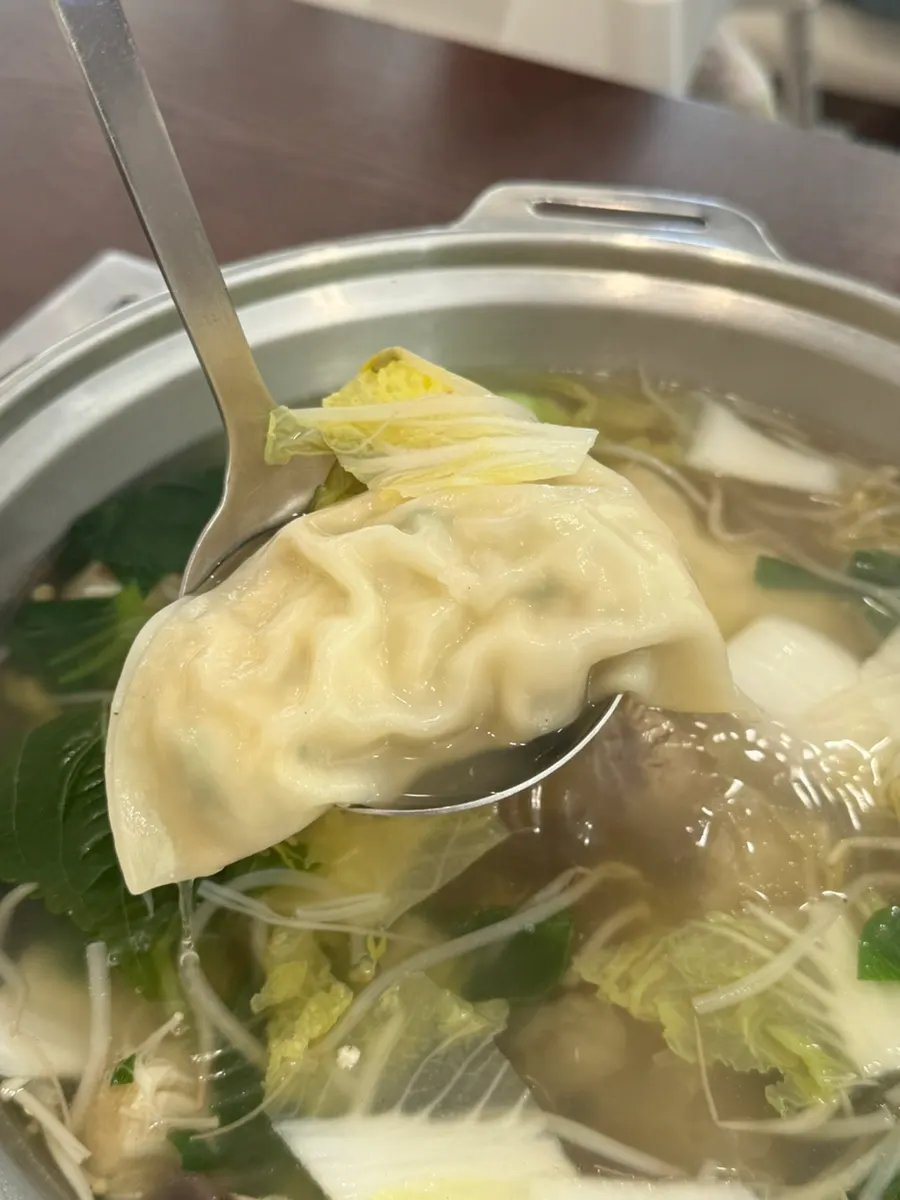 Pyeongyang dumpling lifted out of the broth
