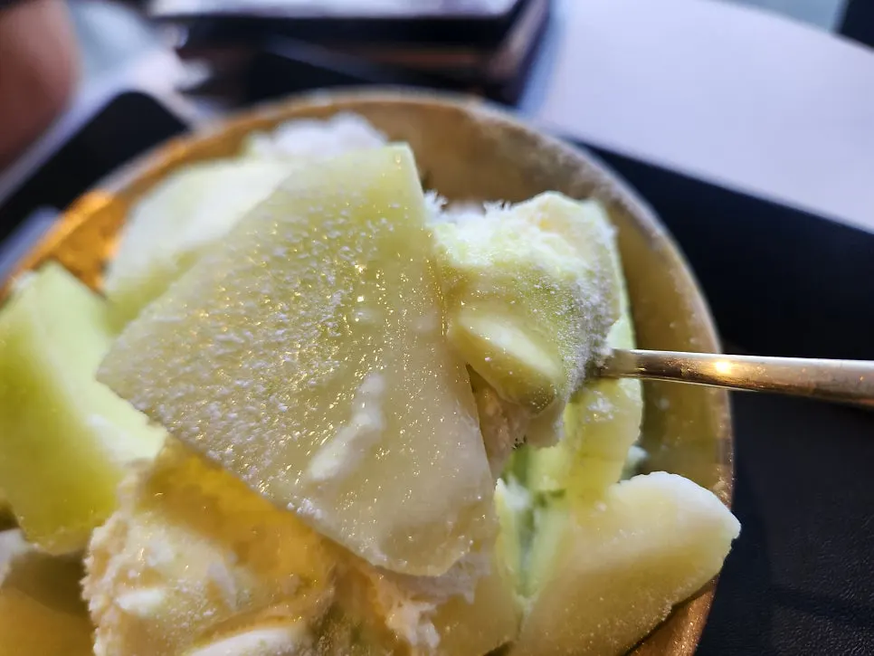 A bowl of melon snow bingsu at Fruit Forest Paju Direct Store