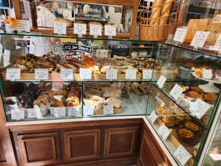 Bakery interior with antique lighting