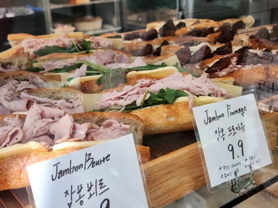 Display case with various types of bread