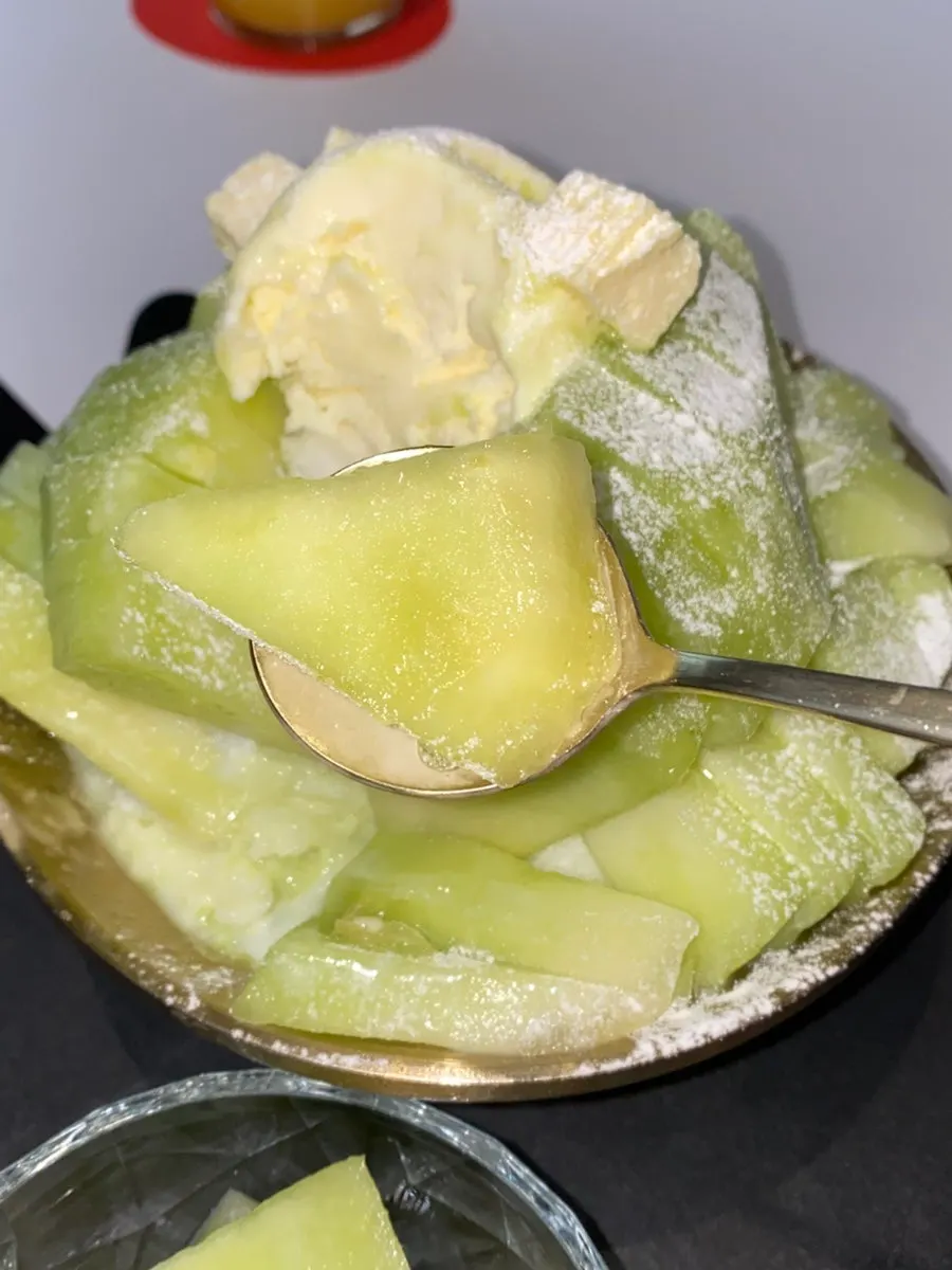 Close-up of melon topping on snow ice