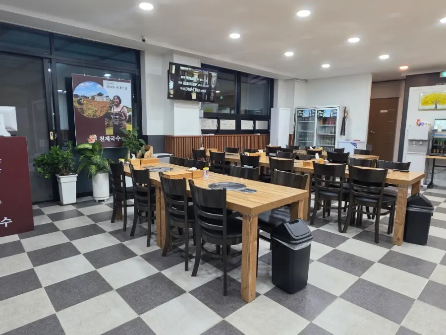 Self-service station with kimchi and vegetables