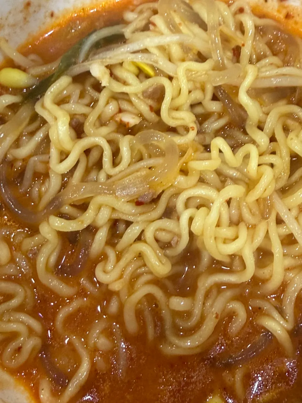 The full budae jjigae spread by the end of the meal