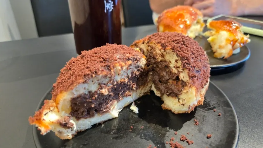 Cross-section of the crispy crème brûlée doughnut