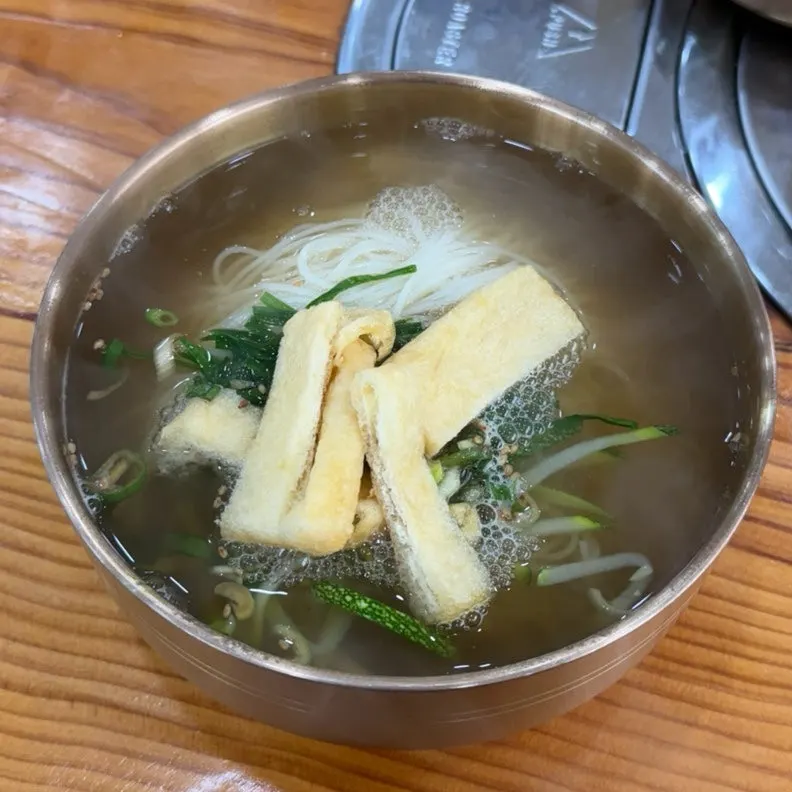 A bowl of noodles at Cheonje Guksu