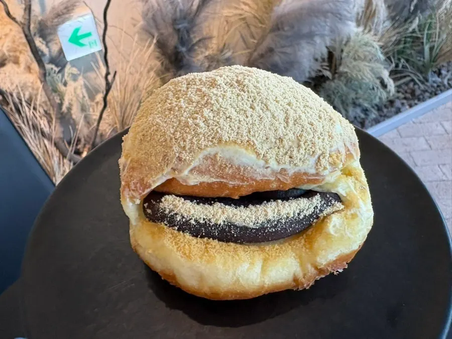 Cross-section of the crème brûlée doughnut showing the cream filling