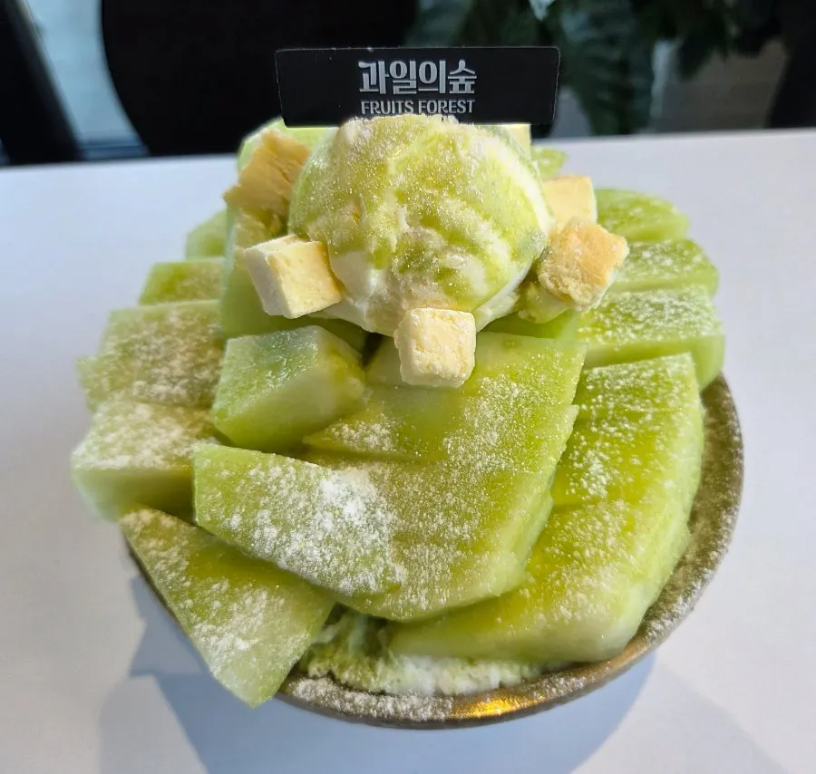 Snow bingsu piled generously with melon