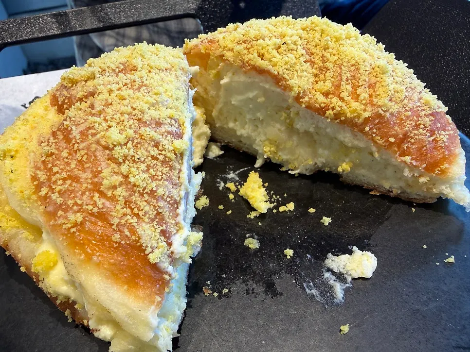 Cream filling inside the lemon doughnut
