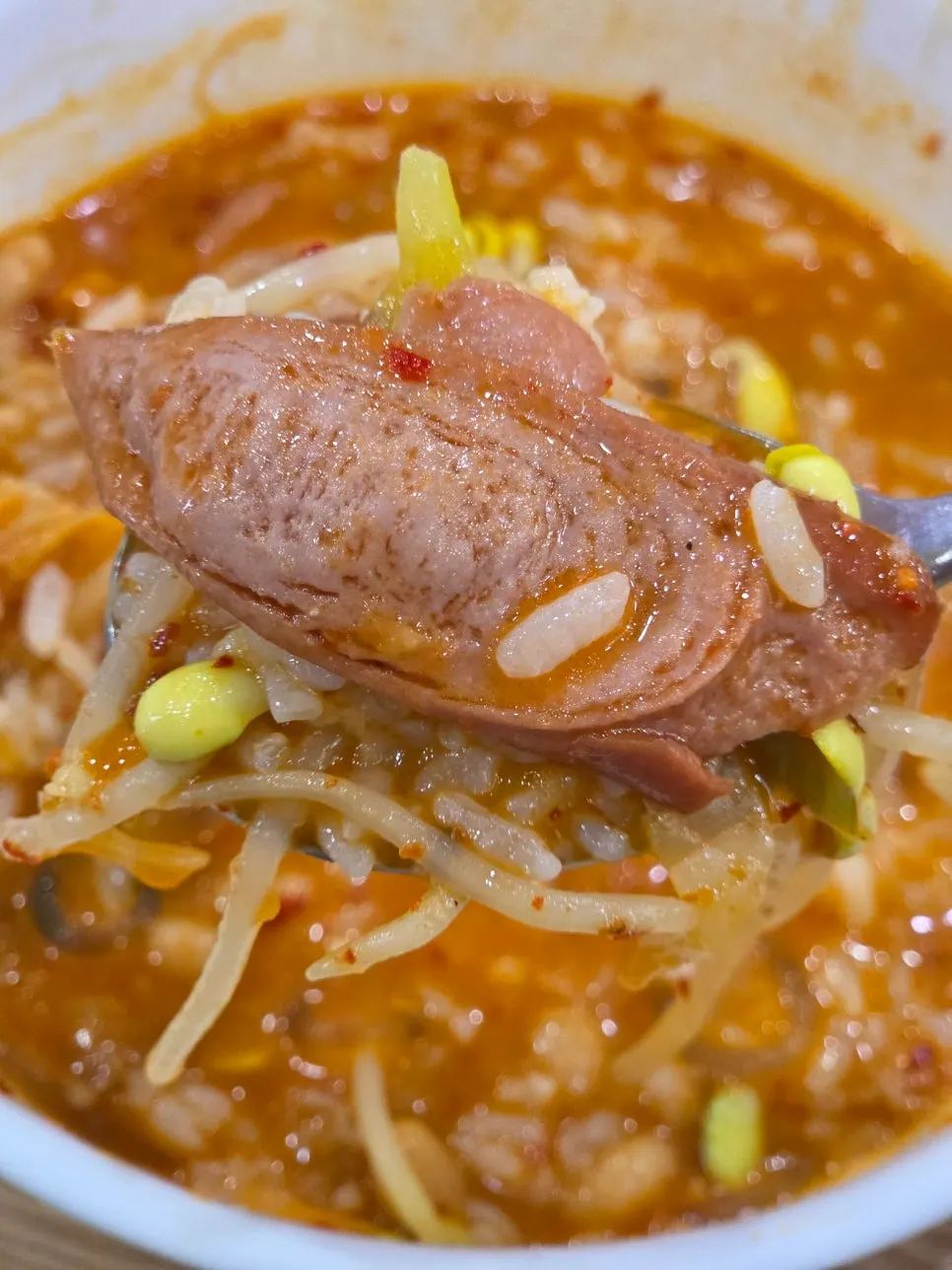 밥을 말아 먹은 부대찌개 마무리