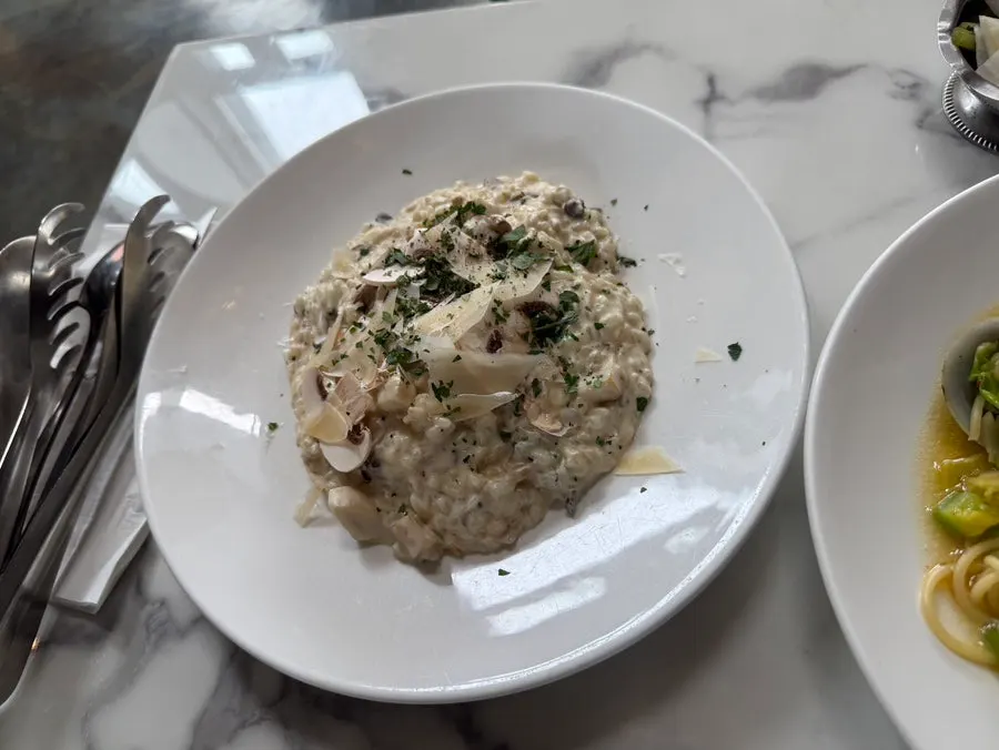 A plate of mushroom cream risotto
