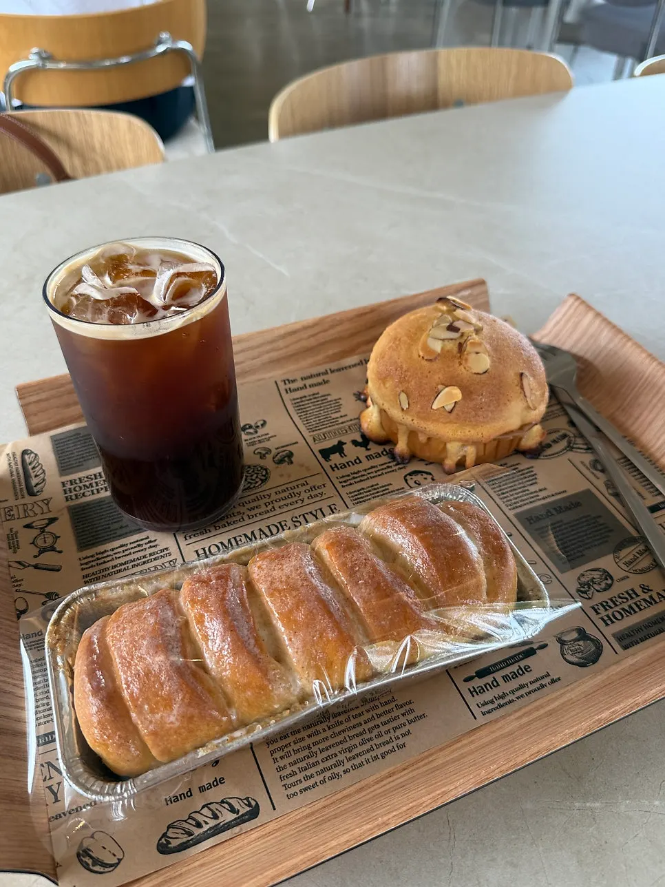 Self-service bar and bakery area at On the Rail