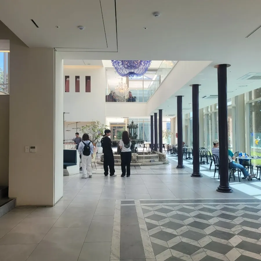 Interior view showing the café's floor layout across 4 stories