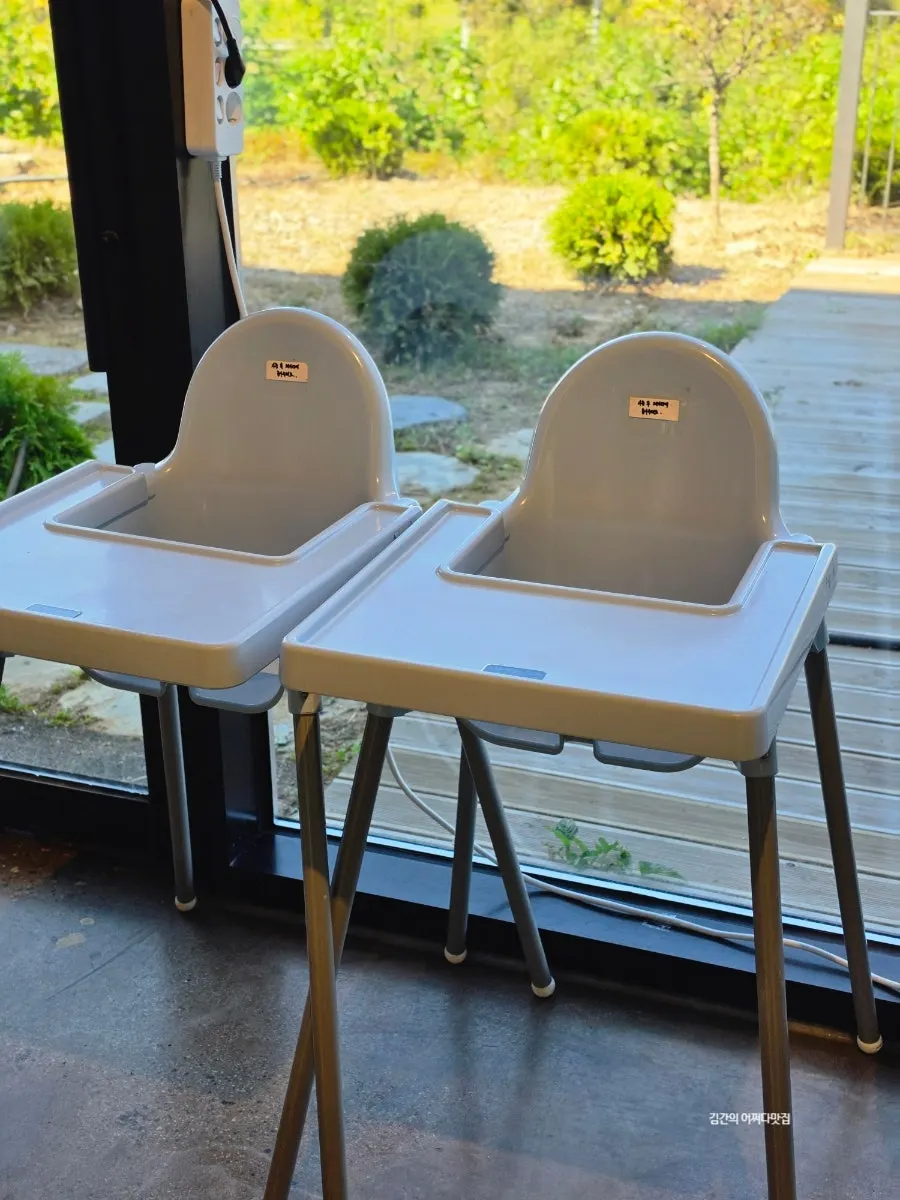Baby chair set up in a corner of the café