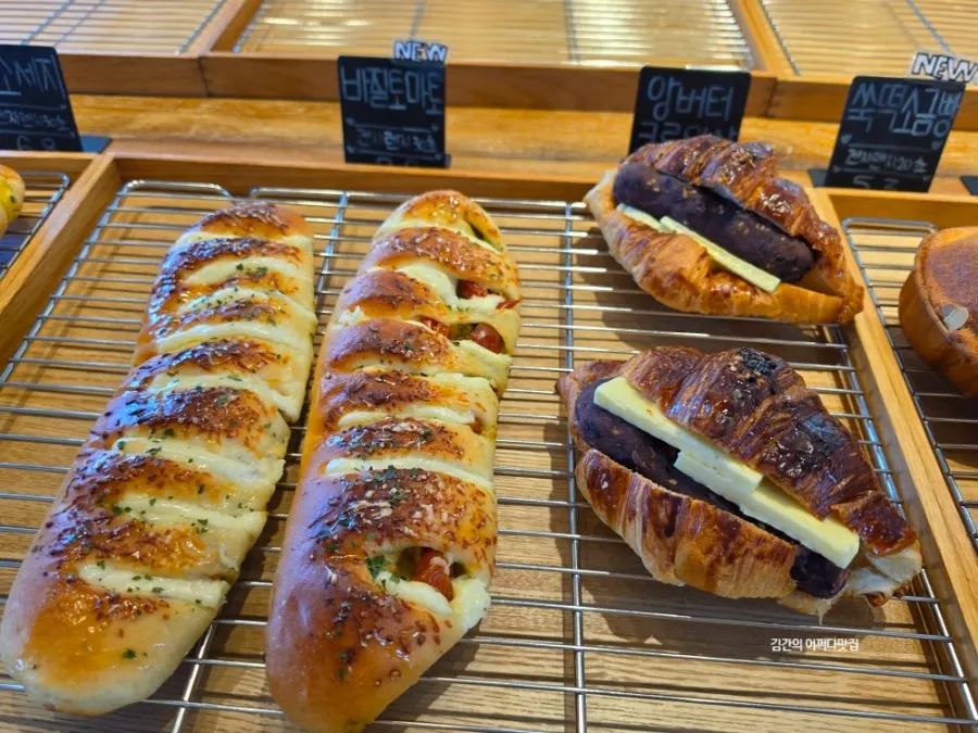 Close-up view of On the Rail's bread display case