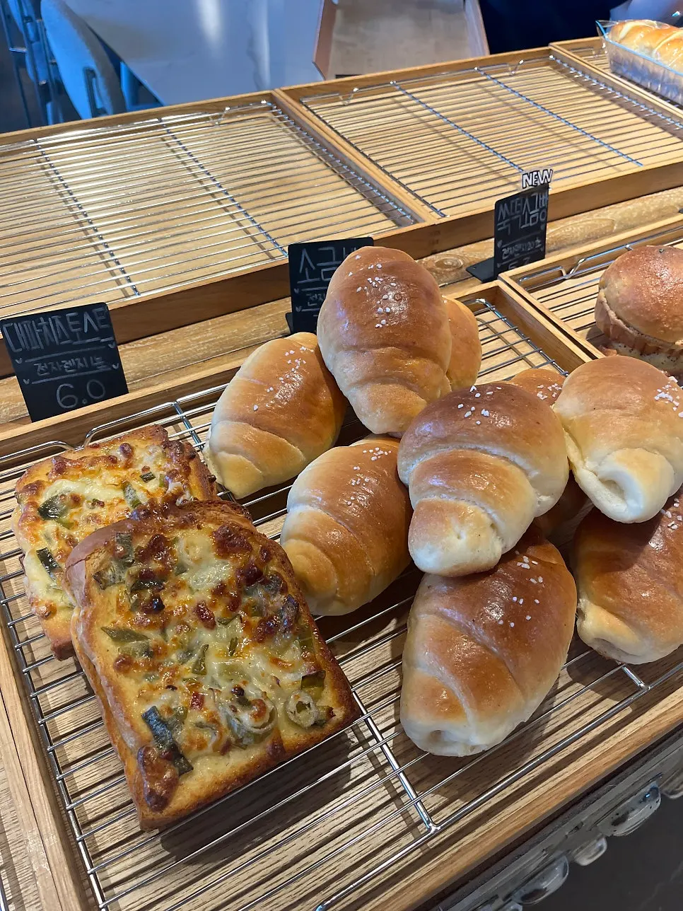On the Rail's bread display with some items sold out in late afternoon
