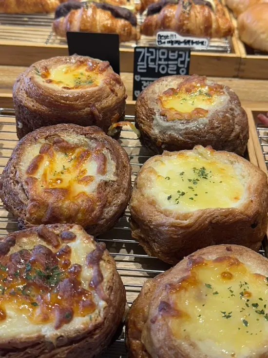 Glossy salt bread on display