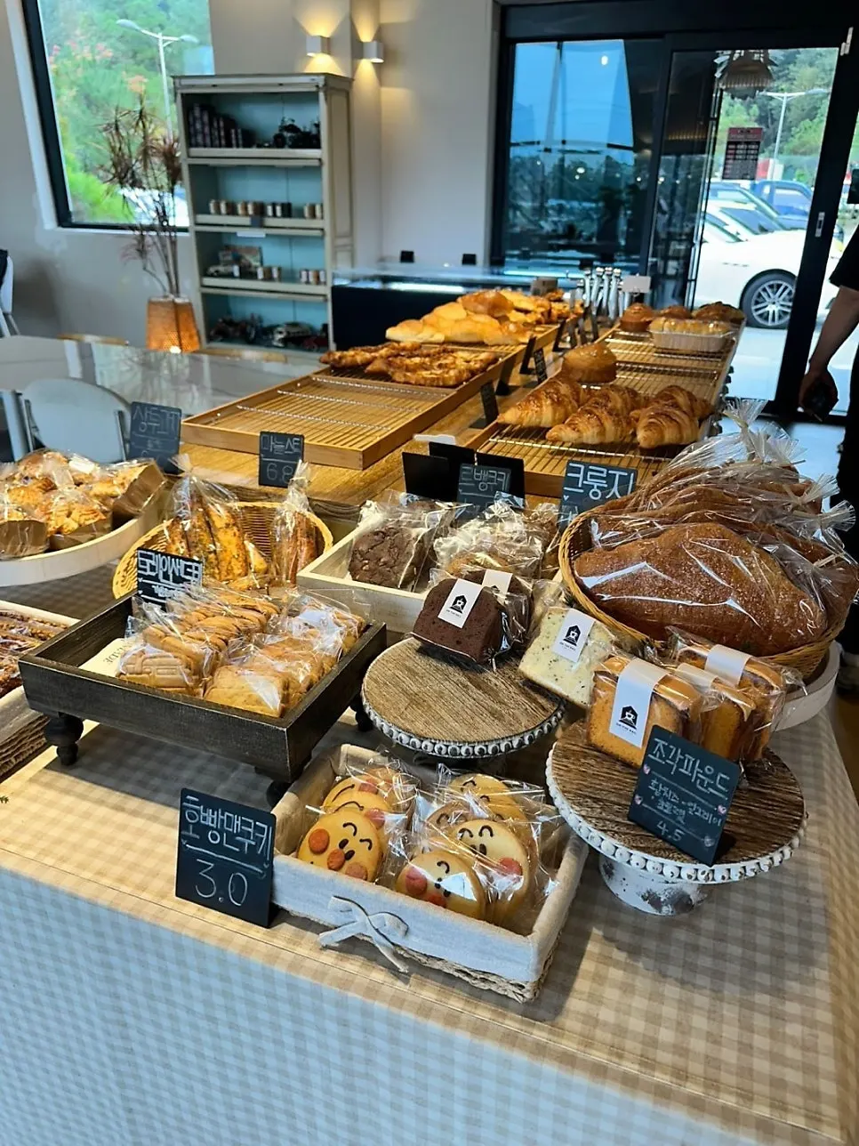 Packaged pound cake slices and cookies on display
