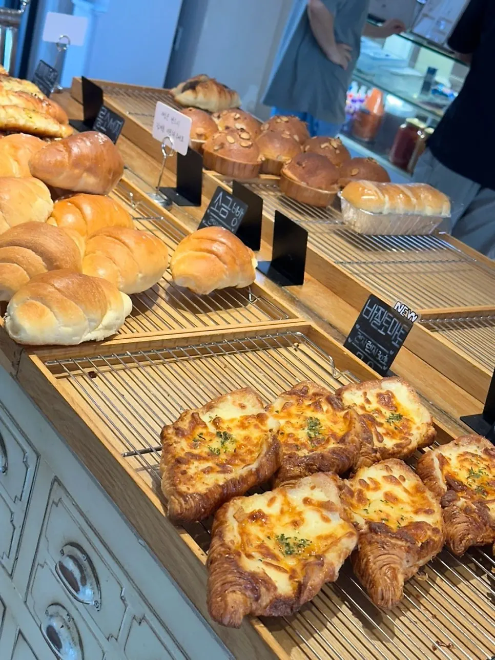 Bakery shelves partly sold out in the afternoon