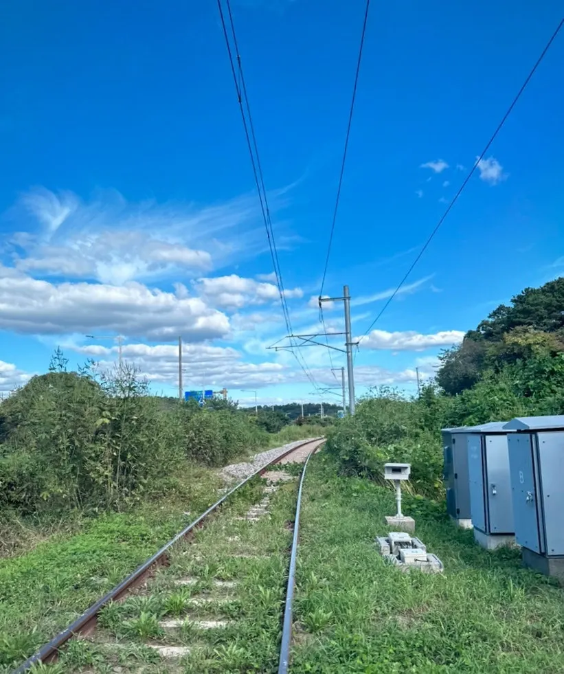 The railway crossing along the way to the café