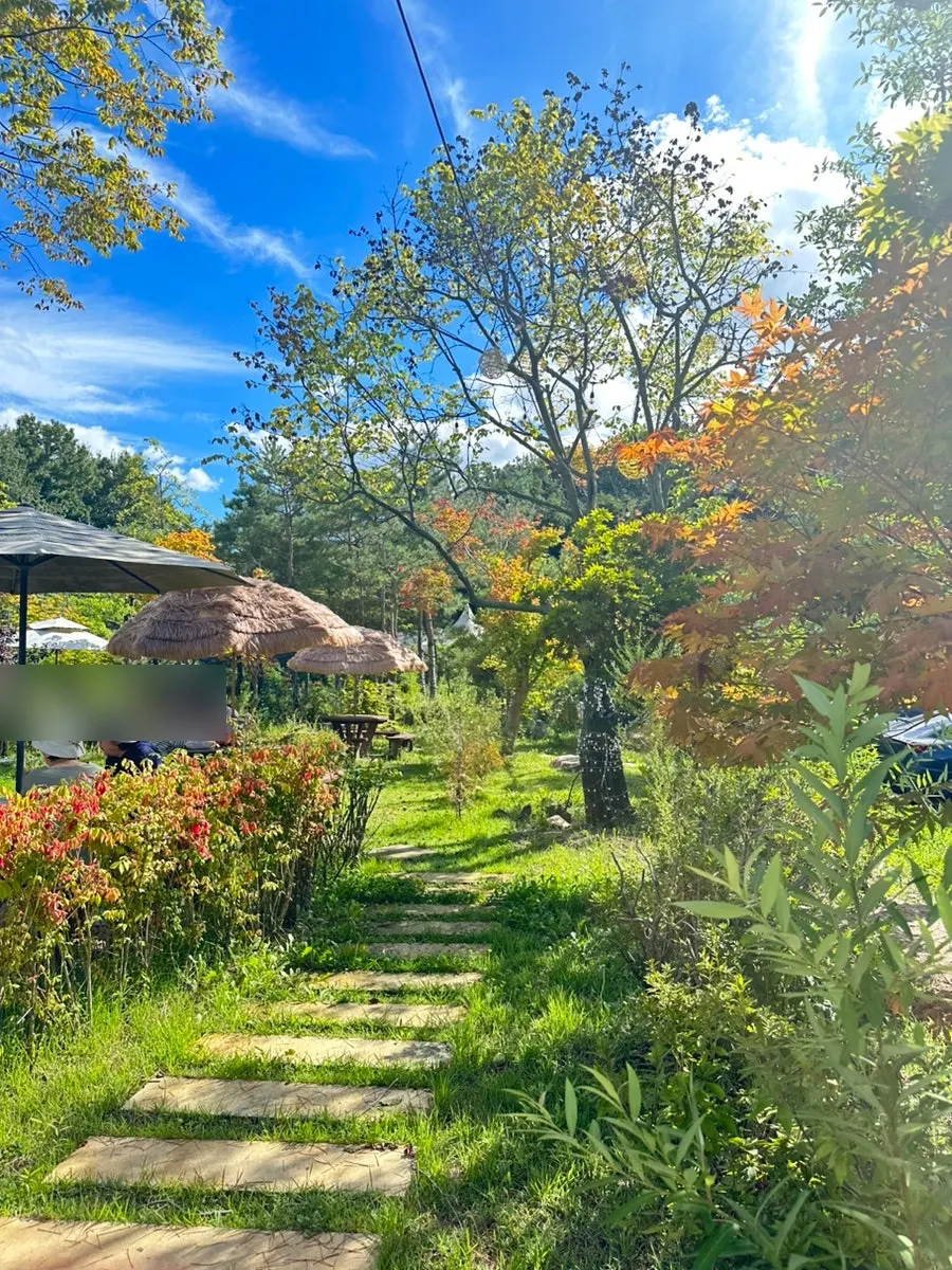 Landscaped outdoor garden at On the Rail