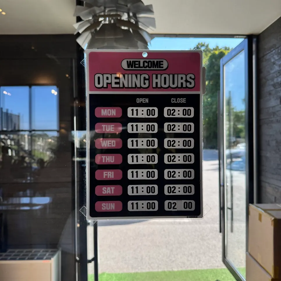 Basic info signage for On the Rail, including hours