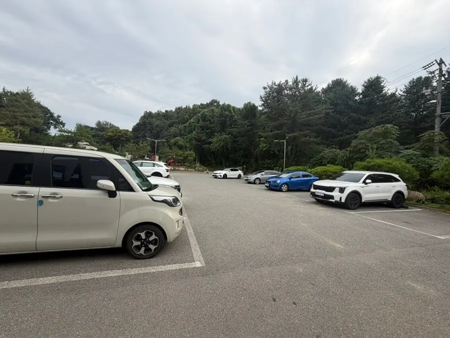 Large parking lot in front of On the Rail